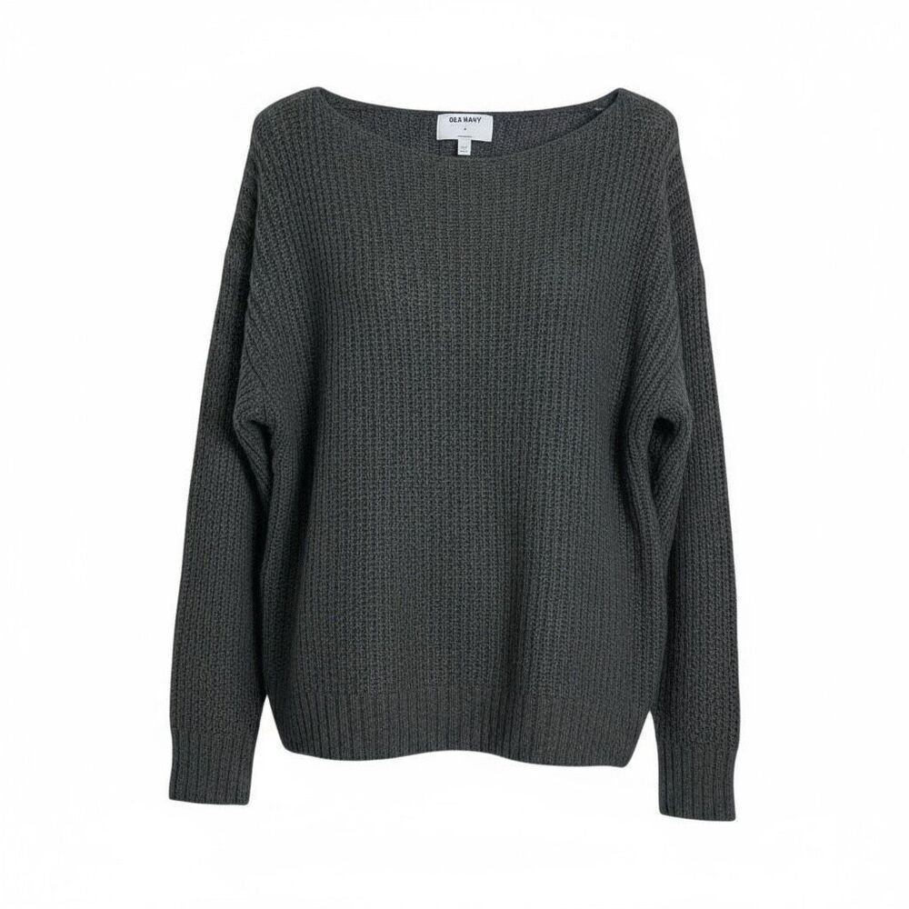 Old Navy Slouchy Cozy Boat Neck Knit Pullover Sweater Charcoal Gray Size XL